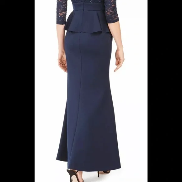 Women's Formal Dress Size 10 Jessica Howard Sequin Lace 3/4 Sleeve Navy Gown  NEW